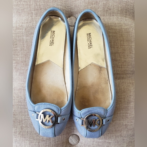 Michael Kors Fulton leather driving moccasin flats loafers periwinkle blue - Picture 1 of 7